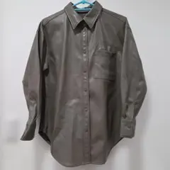 フェイクレザー オーバーサイズシャツ ジャケット 防寒 アウターGU