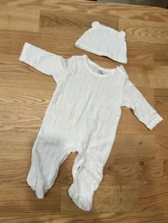 SHEINホワイトロンパース・帽子セット 3-6months