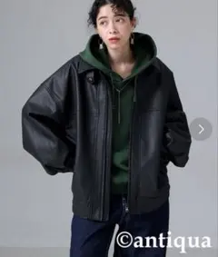 antiqua 2WAYオーバーサイズフェイクレザーブルゾン