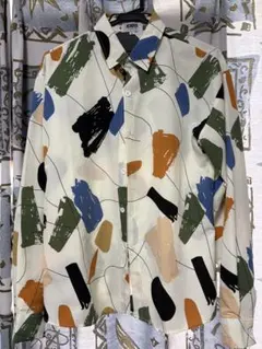 BENDER TOKYO シャツ 長袖 ナチュラル Mサイズ　柄シャツ