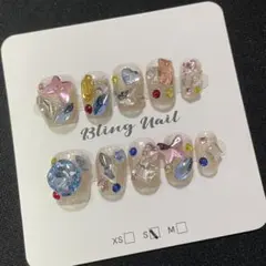 A011 ネイルチップセット　カラフルストーン　ショート