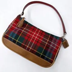 希少デザイン✨️コーチ アクセサリーポーチ チェック柄 レザー 人気 ハンドバッグ