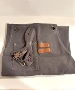 キャンバス ワークエプロン グレー 肩掛けストラップ付き 新品のサムネイル