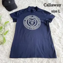 【キャロウェイ】美品 モックネック ネイビー ビックロゴ Lサイズ レディース