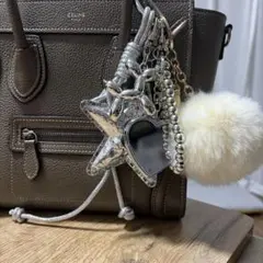 値引き❣️シルバー星型ハート型キーホルダーミラー付き