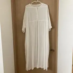 Mushroom ホワイト ロングシャツ 五分袖