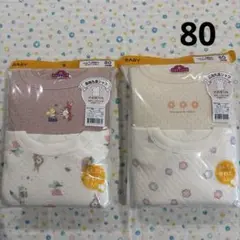 ㉓80、4枚、新品♡長袖丸首シャツ、あたたか♡トップバリュ、肌側綿100%、花柄