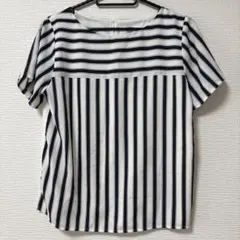 J.PRESS ジェイプレス ストライプ ボーダー半袖カットソー 切替デザインのサムネイル