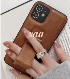 iPhone15 ケース ブラウン　リストバンドホルダー付き