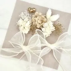 ドライフラワー髪飾り　成人式　卒業式　結婚式　リボン　ベージュ