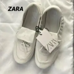 ZARA本革フラットシューズ ホワイト 23.0㎝　保存袋付き【未使用訳あり】のサムネイル