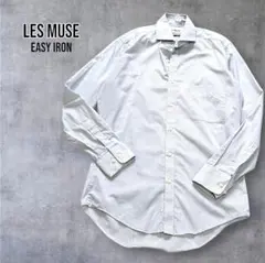 白チェックシャツ Les Muse 長袖 オフィス　イージーアイロンシャツ