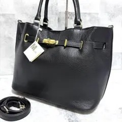 未使用タグ付✨MILOS トートバッグ 2way ゴールド金具 レザー ブラックのサムネイル