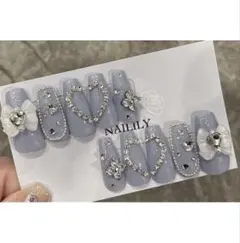 ネイルチップ ワンホン リボン ハート キラキラ ガーリー 韓国