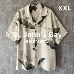 ✅【St. John’s Bay】シルク100% 和柄羽根アロハシャツXXL開襟のサムネイル