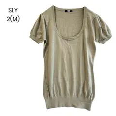 【SLY】半袖ニット カシミヤ混 カーキ Uネック カジュアル a0883