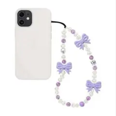 【ビーズストラップ】パープル紫 リボン・ストリングティング風・可愛い