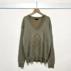 コムサメン 総柄ニット Vネック 古着 メンズ ヴィンテージ 幾何学柄 ゆったりのサムネイル