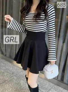 685 美品 GRL グレイル インパン裏地付きコルセット風フレアミニスカート
