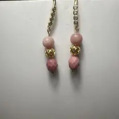 ピンク天然石 ゴールドフックピアス