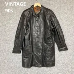 VINTAGE 羊革製 ブラックレザー ロングコートのサムネイル