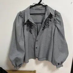 チェック柄刺繍付き長袖シャツ