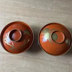 漆器 セット オレンジ色 金色装飾 2点