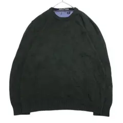 ノーティカ コットン ニット セーター グリーン ロゴ刺繍r99