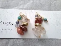 天然石ピアス☆ホワイトカルセドニー 赤珊瑚 アンデシン ハンドメイド 
