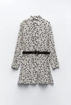 Zara フラワープリント ベルト ミニワンピース