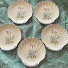 貝殻型花柄皿 5枚セット