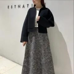 ESTNATION カーヴィーニットジャケット　ノーカラー黒のサムネイル