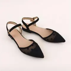 【美品】パンプス ドット シースルー 黒 低ヒール　フラットシューズのサムネイル