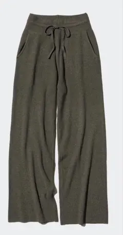 ユニクロ　ニットリブパンツ　ダークグリーン　L