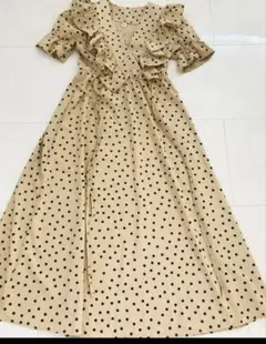 リゾートに水玉ベージュワンピース着丈115ウエストゴム