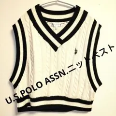U.S. POLO ASSN. ニットベスト Fサイズ　白✕黒のサムネイル