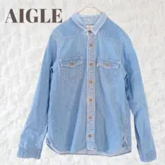 エーグル 長袖 デニムシャツ カジュアル ボタン 薄手 綿100% 羽織