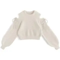 ショルダーオープンシャギーニットトップス