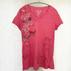 美品✦sonoma インド綿刺繍Tシャツ M ピンク 綿100％ 蝶々のサムネイル