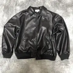 フェイクレザージャケット Lサイズ ブラック レザーブルゾン 古着