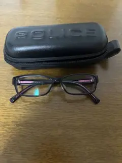 ポリス　メガネ　パープル ケース付き