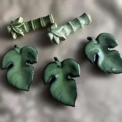 M*y様 陶器製葉っぱと竹の箸置きセット　５個