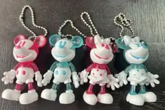 ディズニー スケルトンラメ入り ミッキー＆ミニー キーホルダー各2色セット当時物