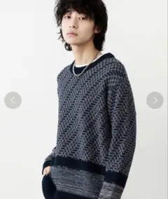 【75%オフ】【STUDIOUS】切替ヘリンボーンクルーネックニットのサムネイル