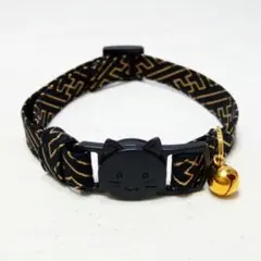黒紗綾形黒バックル 軽量猫首輪
