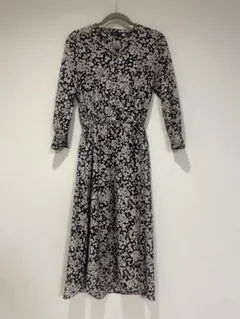 美品 シップス 花柄 ロングワンピース 長袖 バンドカラー フリーサイズ