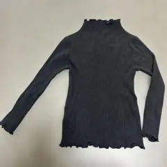 ブラックリブ編みハイネック長袖カットソー