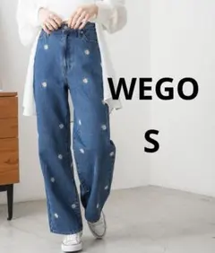 美品 ウィゴー　WEGO 刺繍 デニムパンツ フラワー 花柄　S ブルー