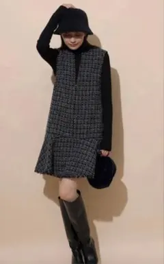 ツイードペプラムワンピース