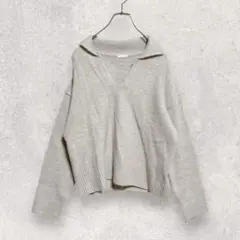 GU ジーユー ニット M ベージュ Vネック 襟付き シンプル